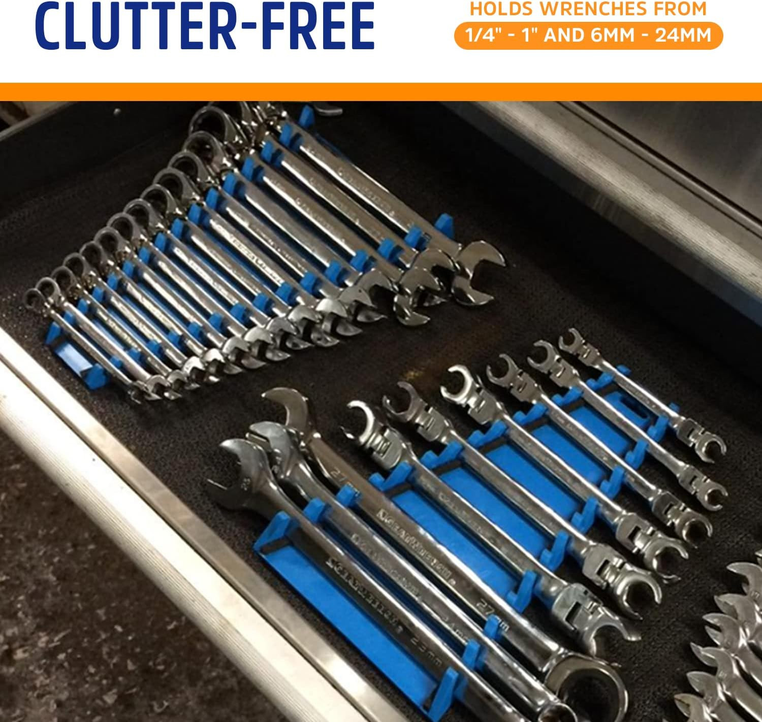 2010 Reverse 12 Piece Wrench Rack, Tool Organizer for Tool Box, Tool Cart or Wal