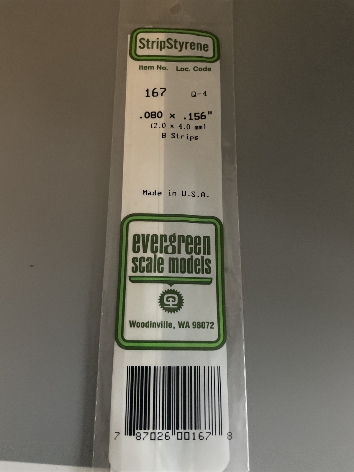 Evergreen Scale Models Strip .080 x .156 8 EVG167 Plastic Building Supplies