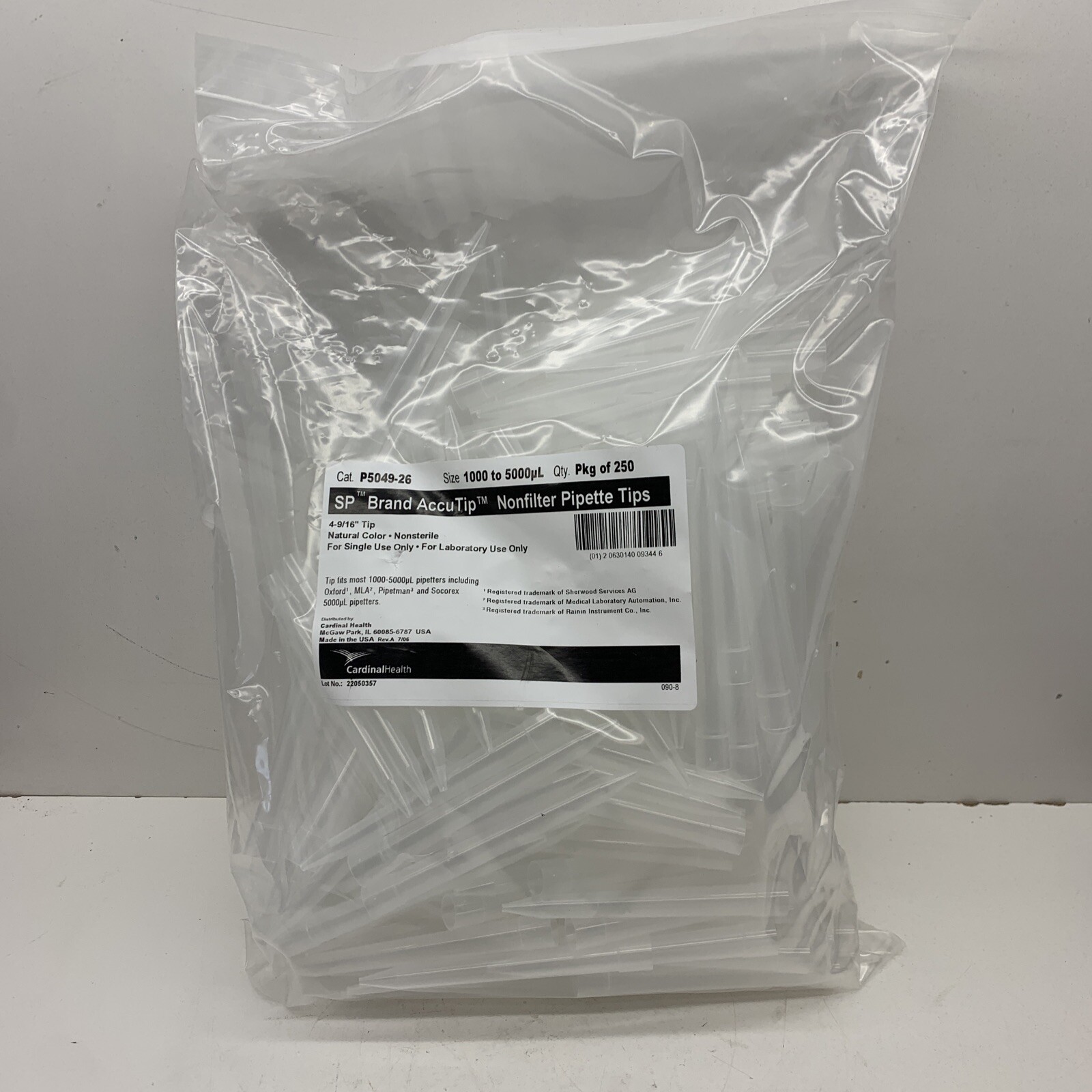 (2500) Cardinal Health P5049-26 AccuTip Macro 1000-5000uL Pipette Tips 4-9/16"