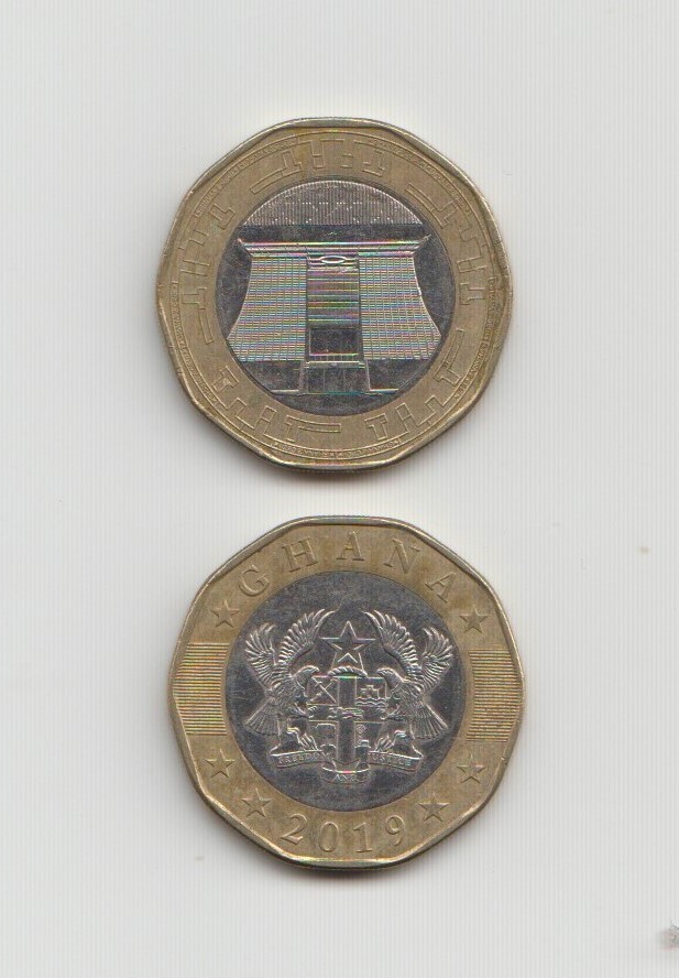 GHANA: 2 Cedis Bi-metallic coin ( 2019) USED COIN