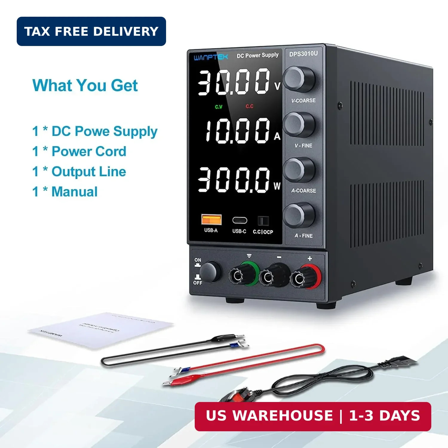 DC Power Supply Variable 0-30V 0-10A, Adjustable Switching Regulated Bench Power