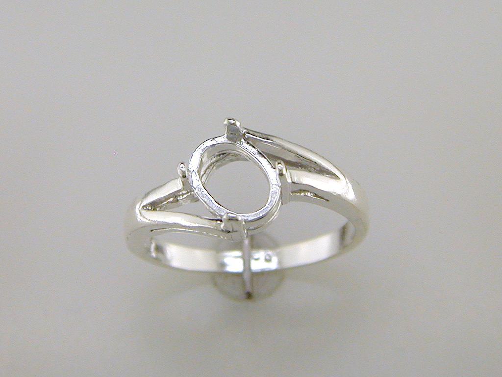 Offset Bypass Oval Cabochon Solitaire Ring Setting Sterling Silver