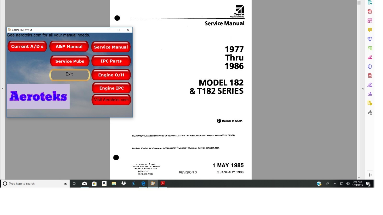 Cessna 182T service maintenance manual library n engine 1977-86 + A/Ds