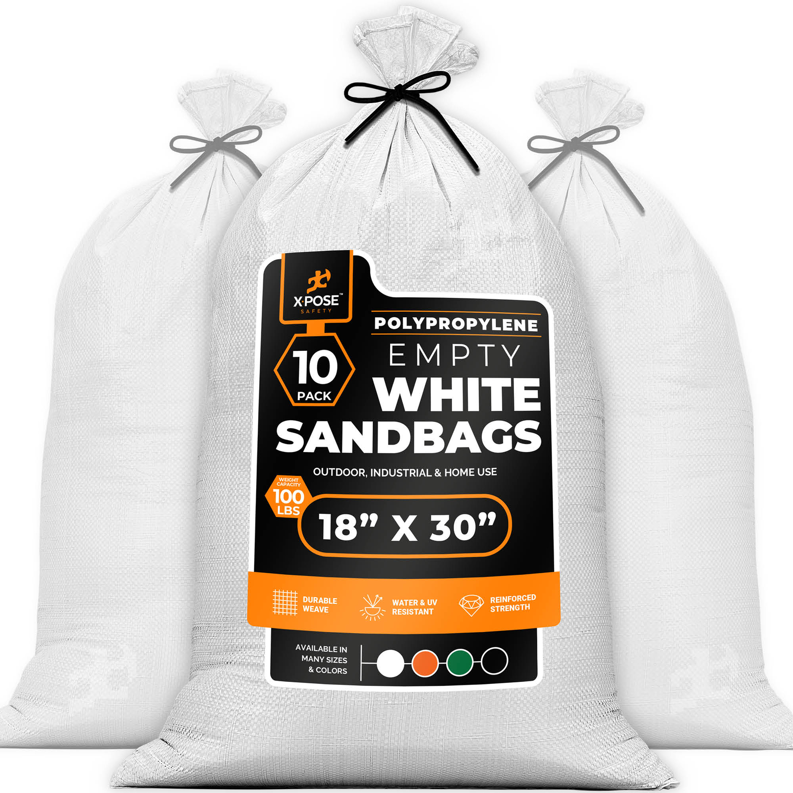 Woven Polypropylene Sand Bags White -18" x 30" - Bundle of 10