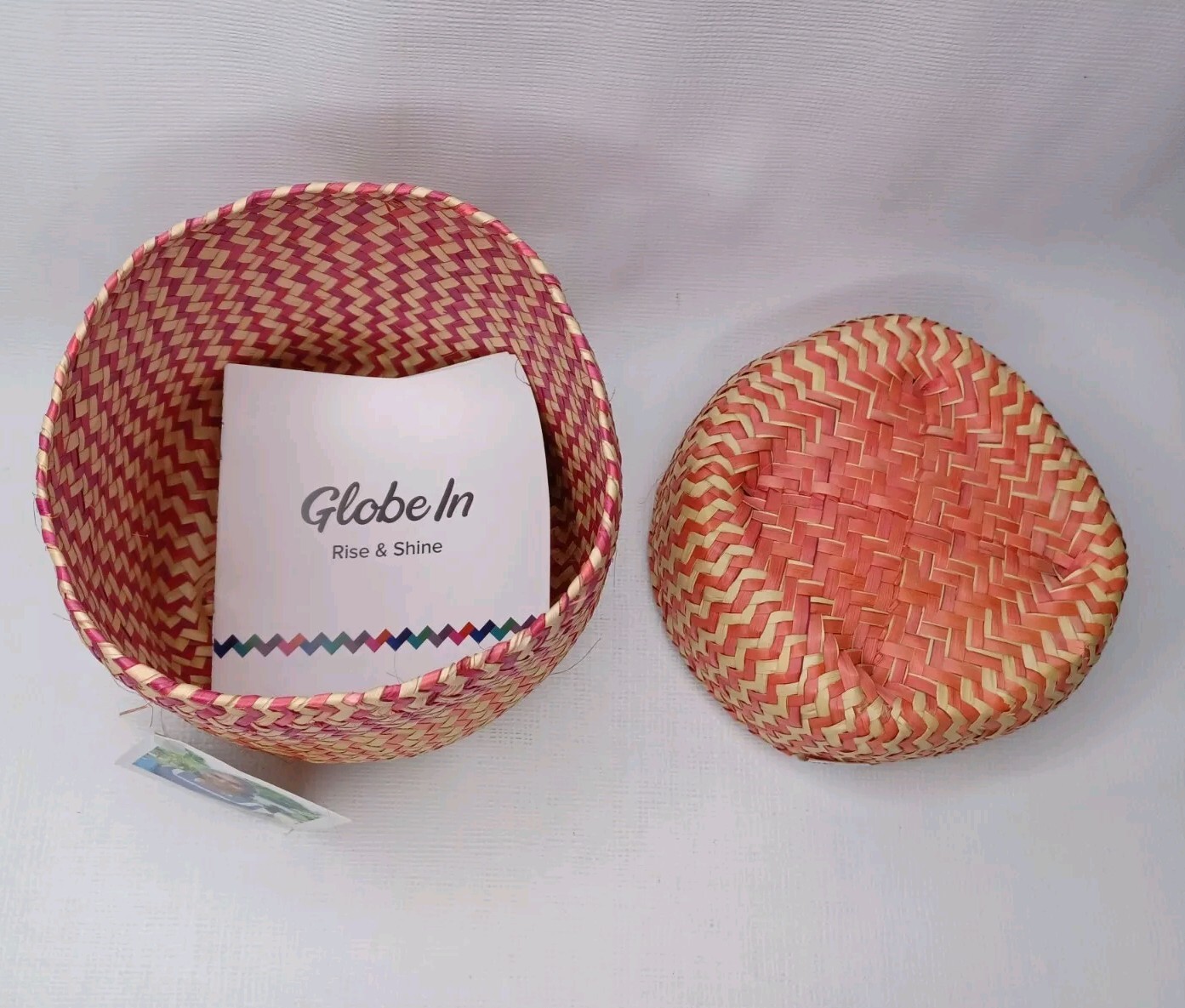 Globe In Handcrafted Woven Palm Leaf Basket With Lid