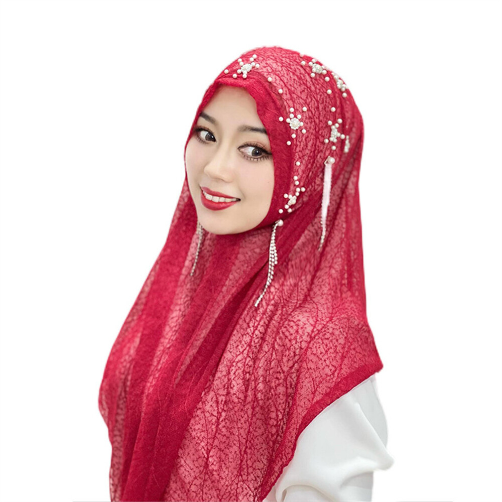 Muslim Women Long Scarf Beaded Flower Scarves Turban Head Cover Wrap Islamic New