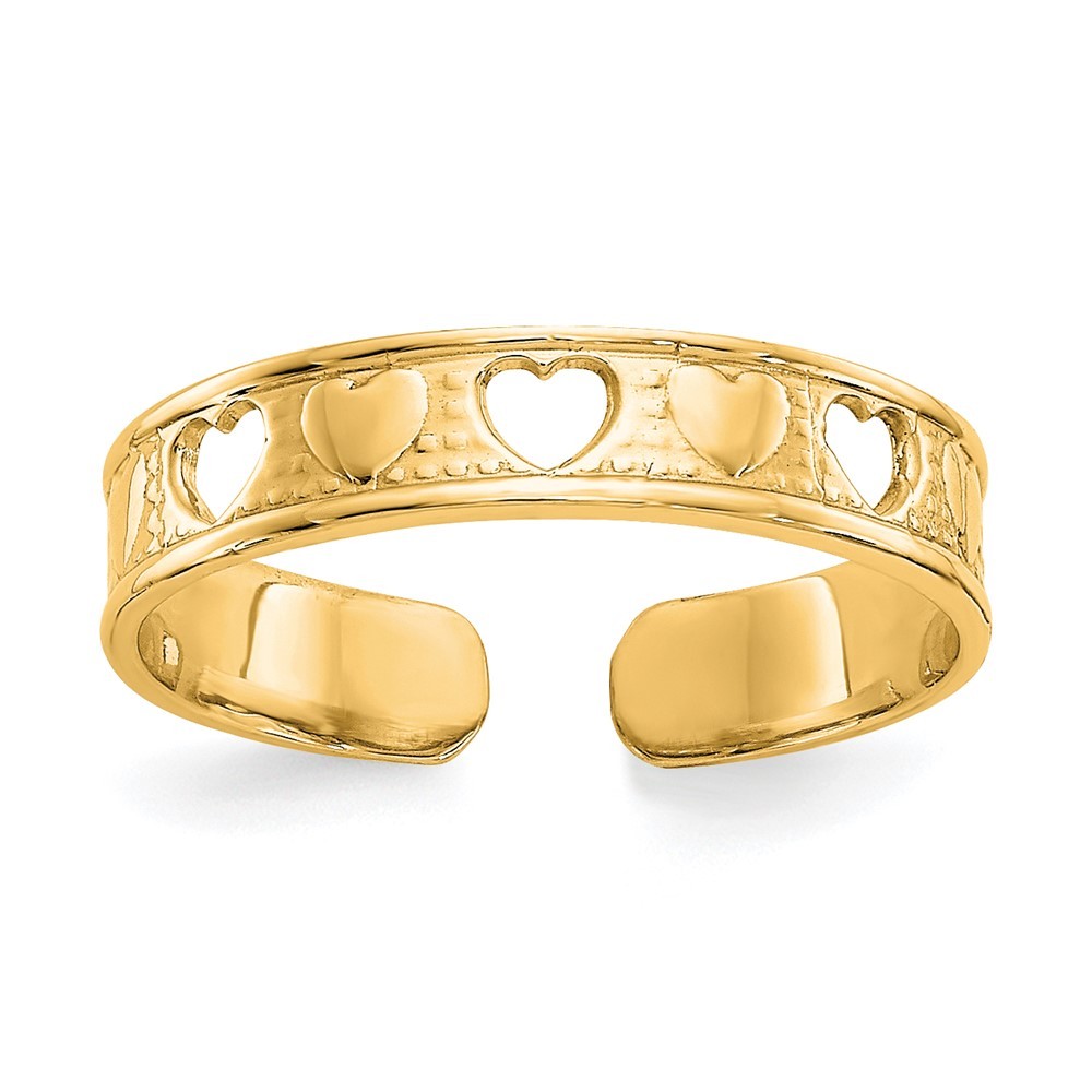 10k Yellow Gold Polished Hearts Toe Ring