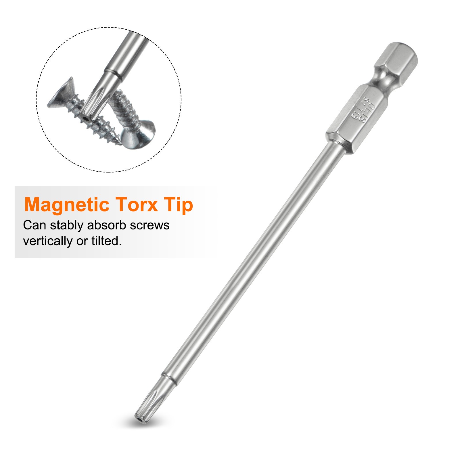 2pcs T15 Security Torx Bit 1/4" Hex Shank 4" Long Tamper Resistant Star Bits