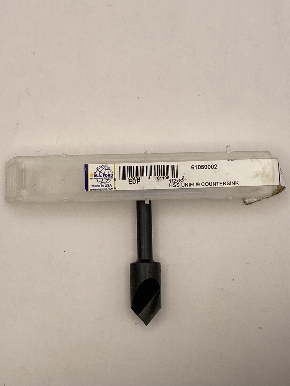 MA Ford HSS Countersink: 1/2" Head Diam, 1/4" Shank, 1 Flute 82° Nose 61050002