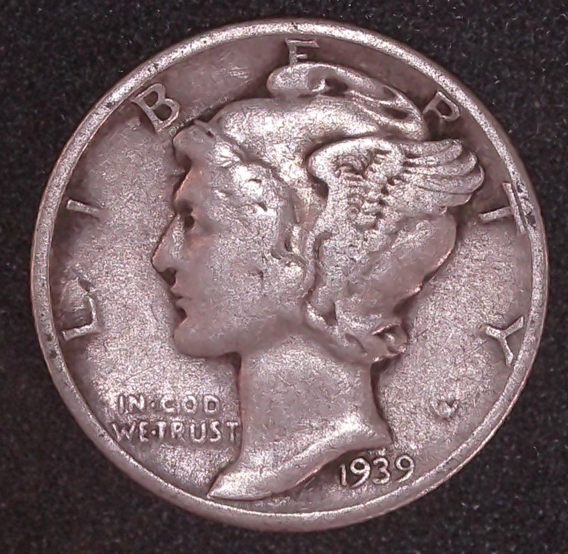 1939-P Mercury Winged Liberty .10c Dime 90% SILVER Philadelphia Mint