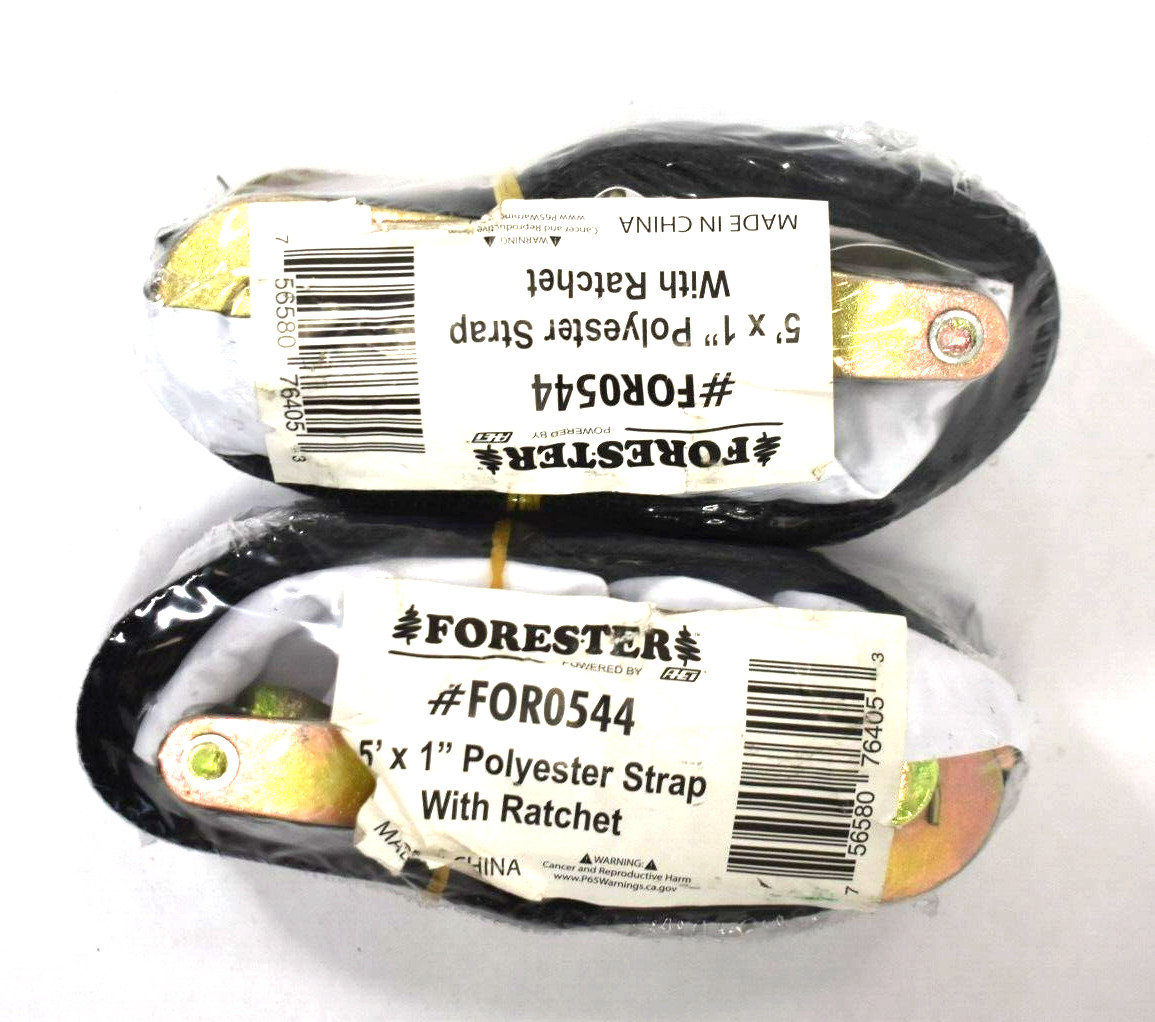 Lot of 2 Forester 5' x 1" Polyester Strap w Ratchet Heavy Duty Nylon FOR0544