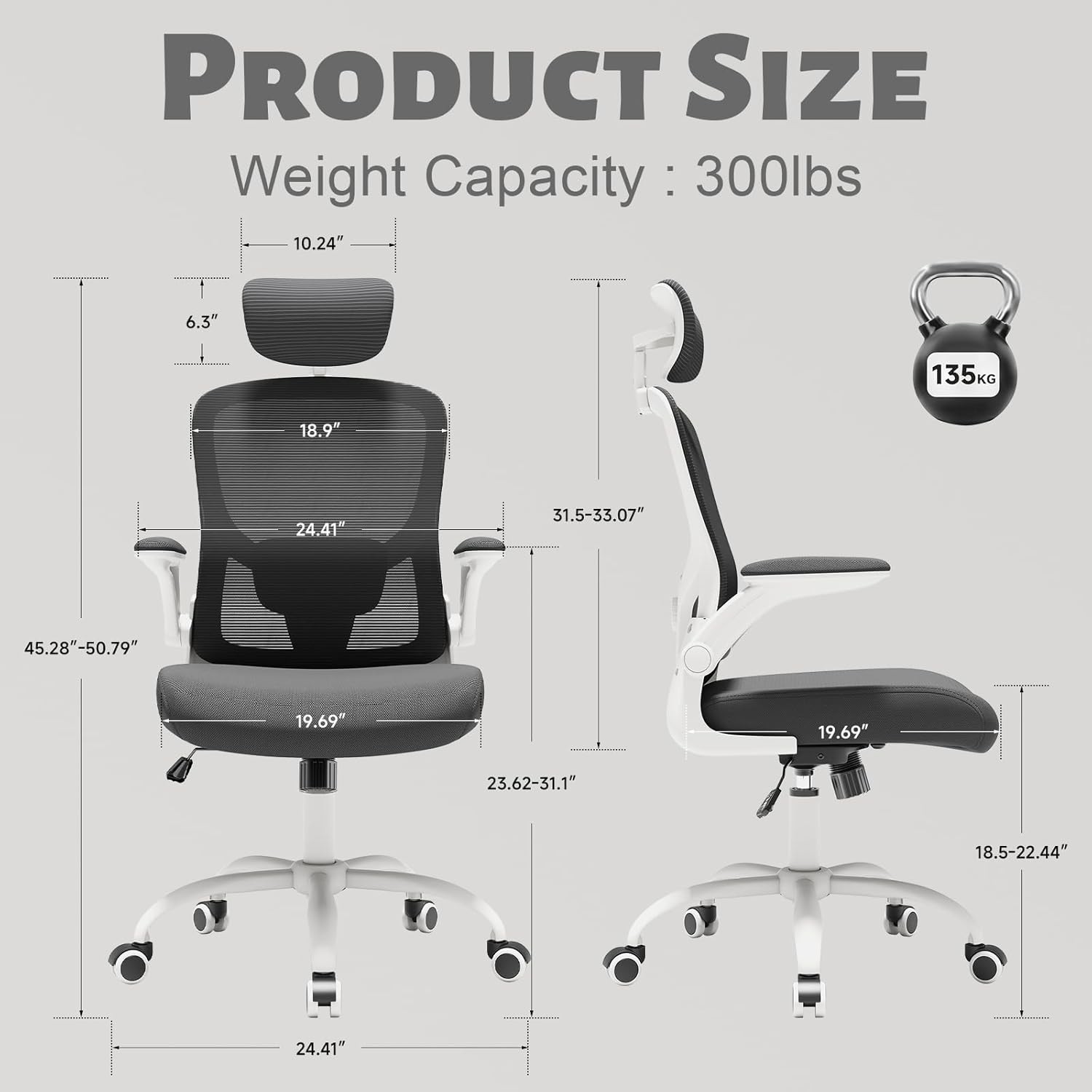 Office Computer Desk Chair Lumbar Support & Headrest Ergonomic Mesh Back Swivel