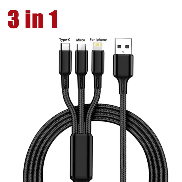 3in1 Fast USB Charging Cable Universal Multi Function CellPhone Charger Cord Lot