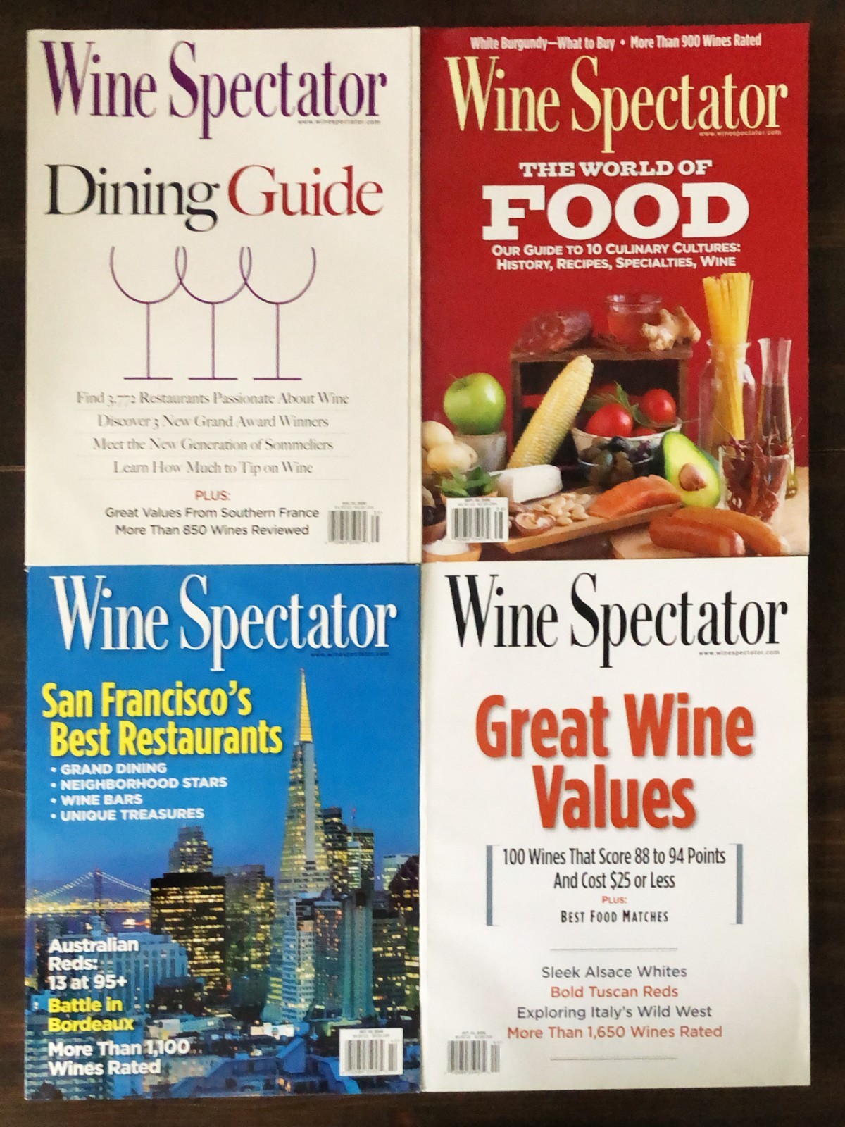 2006  Wine Spectator Magazine - Lot of 4 (Aug 31, Sep 30, Oct 15, Oct 31)