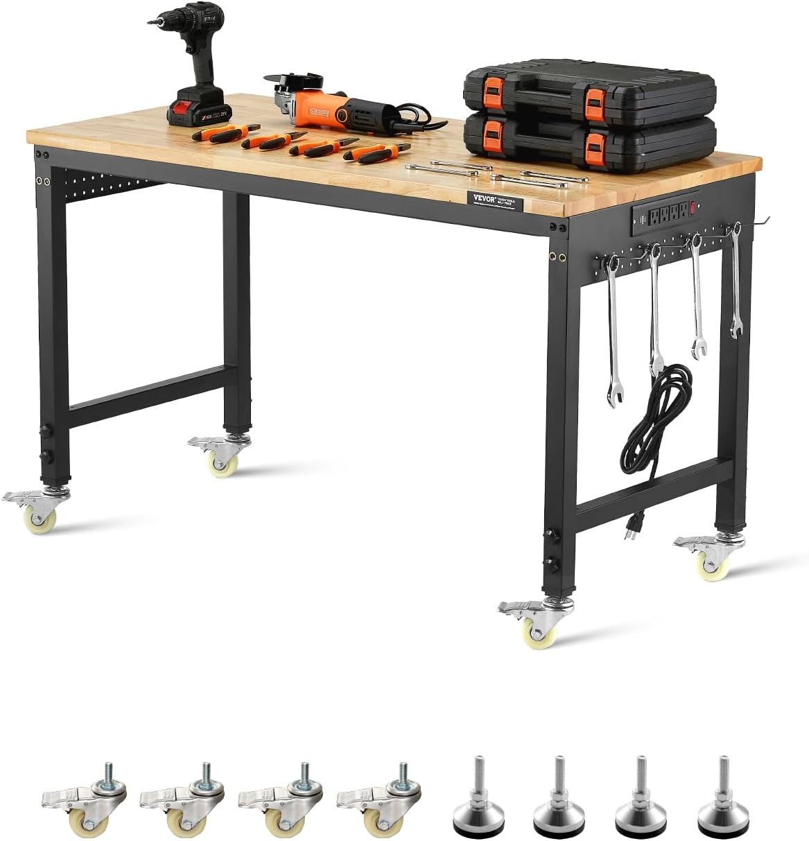 VEVOR Adjustable Workbench 48in Power Outlet Wheels 2000lbs