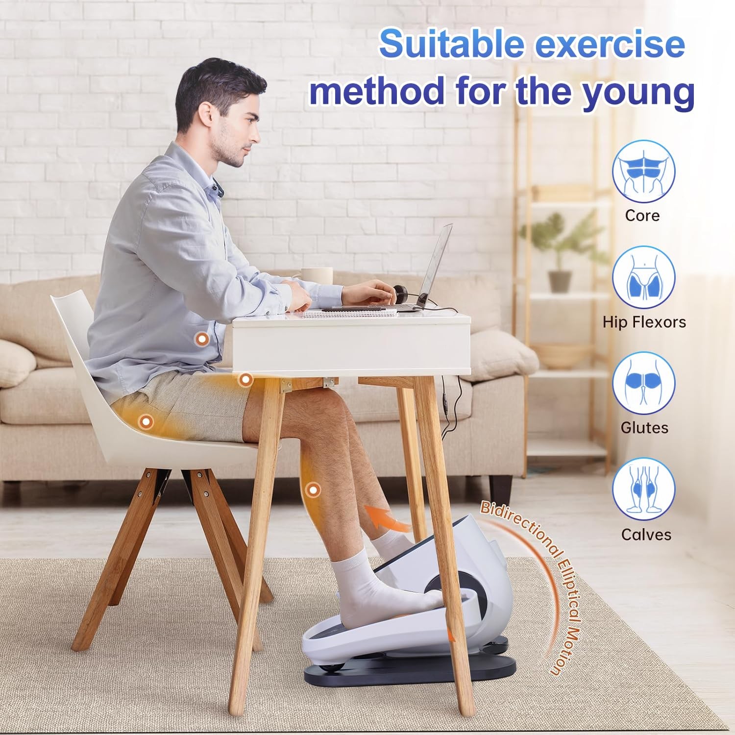 Under Desk Elliptical Machine White 10 Speeds Remote Control Auto & Manual Mode
