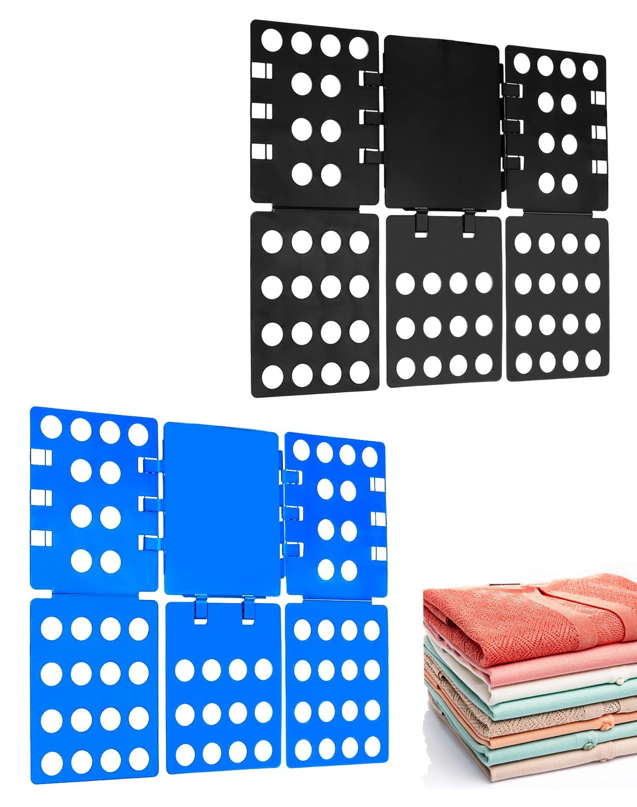 QWORK PP Composite Folding Board, 2 Pack Folding Clothes Board - Black + Blue...
