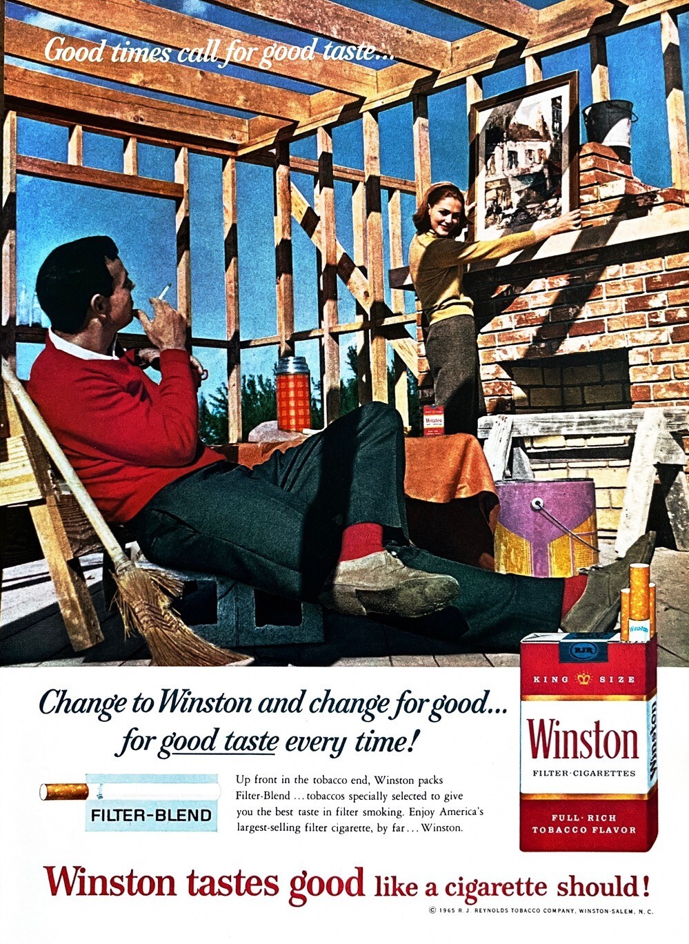 1965 WINSTON Genuine Vintage Print Ad Cigarettes New Home Theme