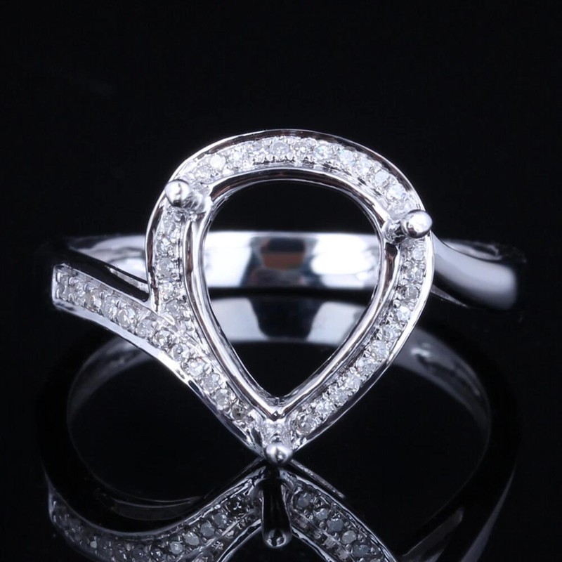 10x9mm Pear Shape Semi Mount Ring Sterling Silver Halo Split Shank Women Ring