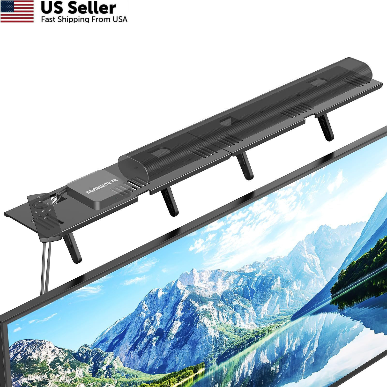 Soundbar Mount, No Drilling Steel TV Top Shelf Fits Most of 33.8", Black