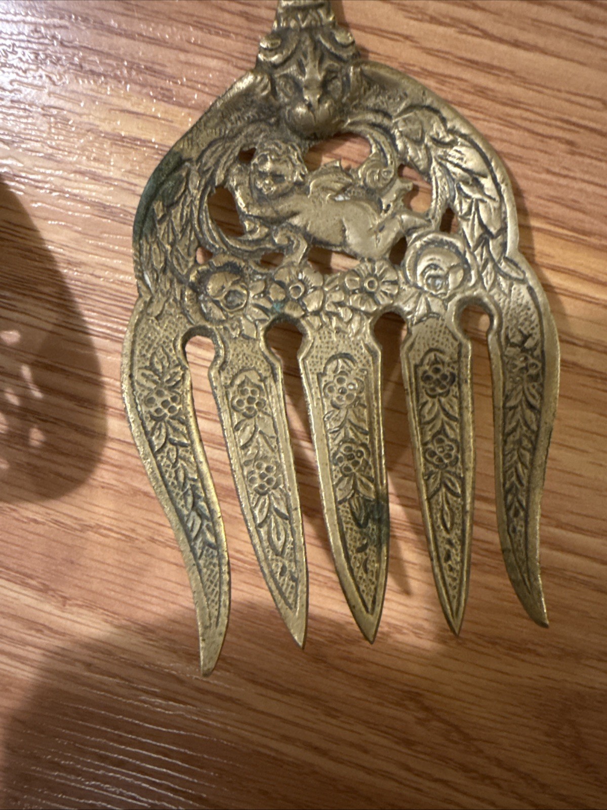 Ornate Brass Serving Spoon Fork Set Italy Cherub Design
