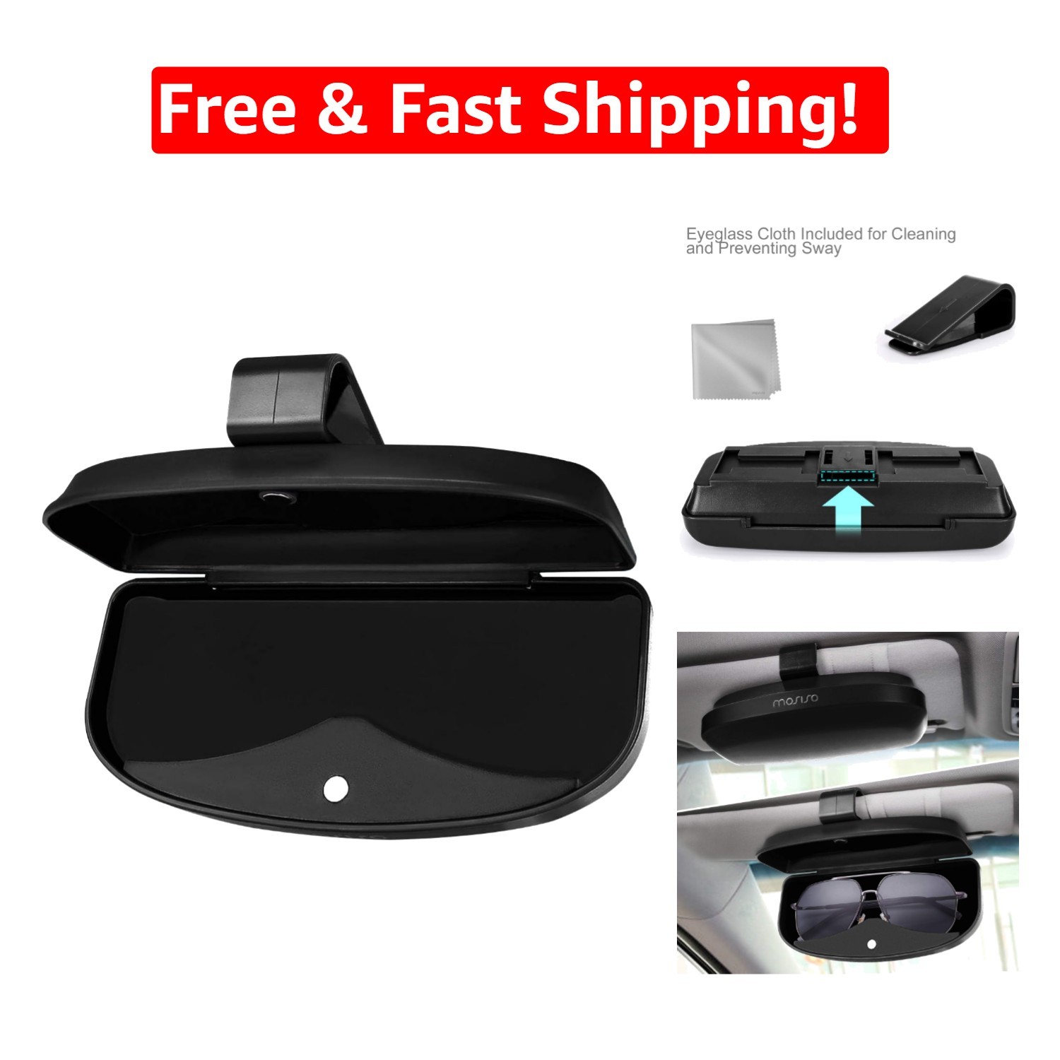 Universal Eyeglasses Holder with Velvet Lining & Hard Shell Design in Black