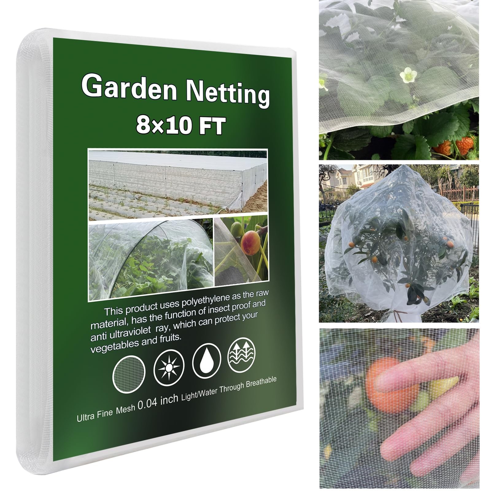 Garden Netting Ultra Fine 8x10Ft, Plant Covers, Barrier Mesh 8'x10', White