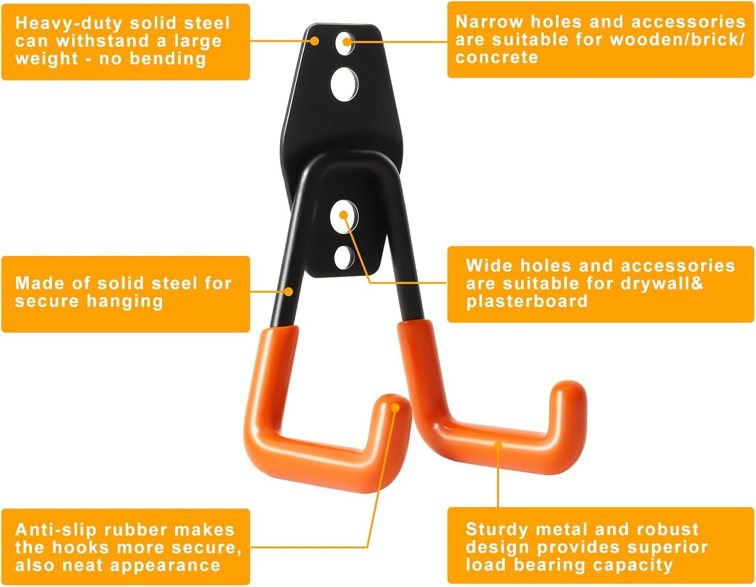 KURUI Heavy Duty Garage Hooks for Hanging, 2 Pack 2.8 Inch, Orange