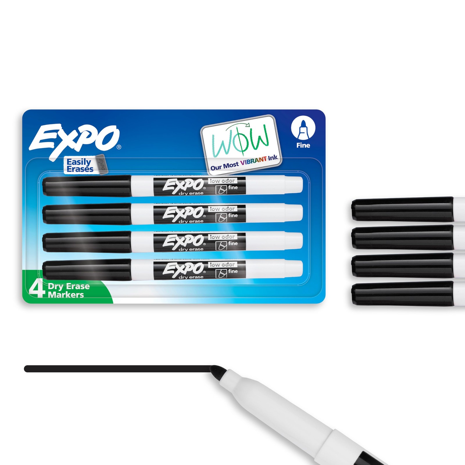 EXPO Low Odor Dry Erase Markers, Fine Tip, Black, 4 Count - Home Organization, S
