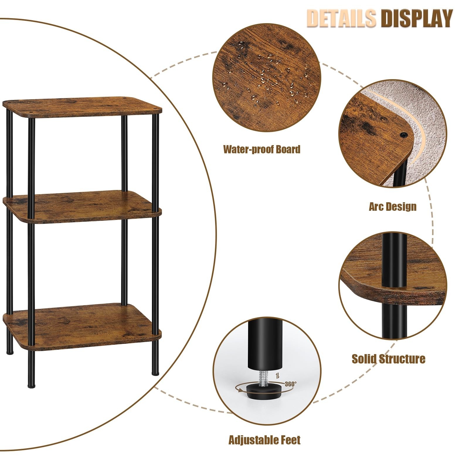 smusei Small End Table Stand 3 Tier Telephone Table Tall End Table 30 Inches ...