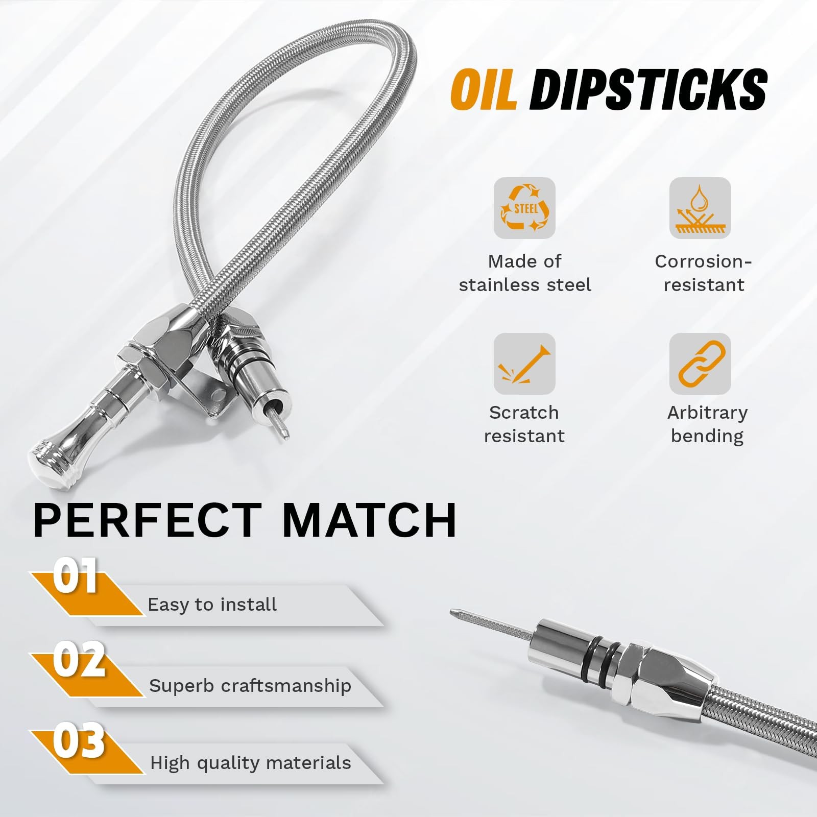 HAHAHA TH700R4 4L60E 4L80E Firewall Mounted Trans FLEXABLE Dipstick Silver