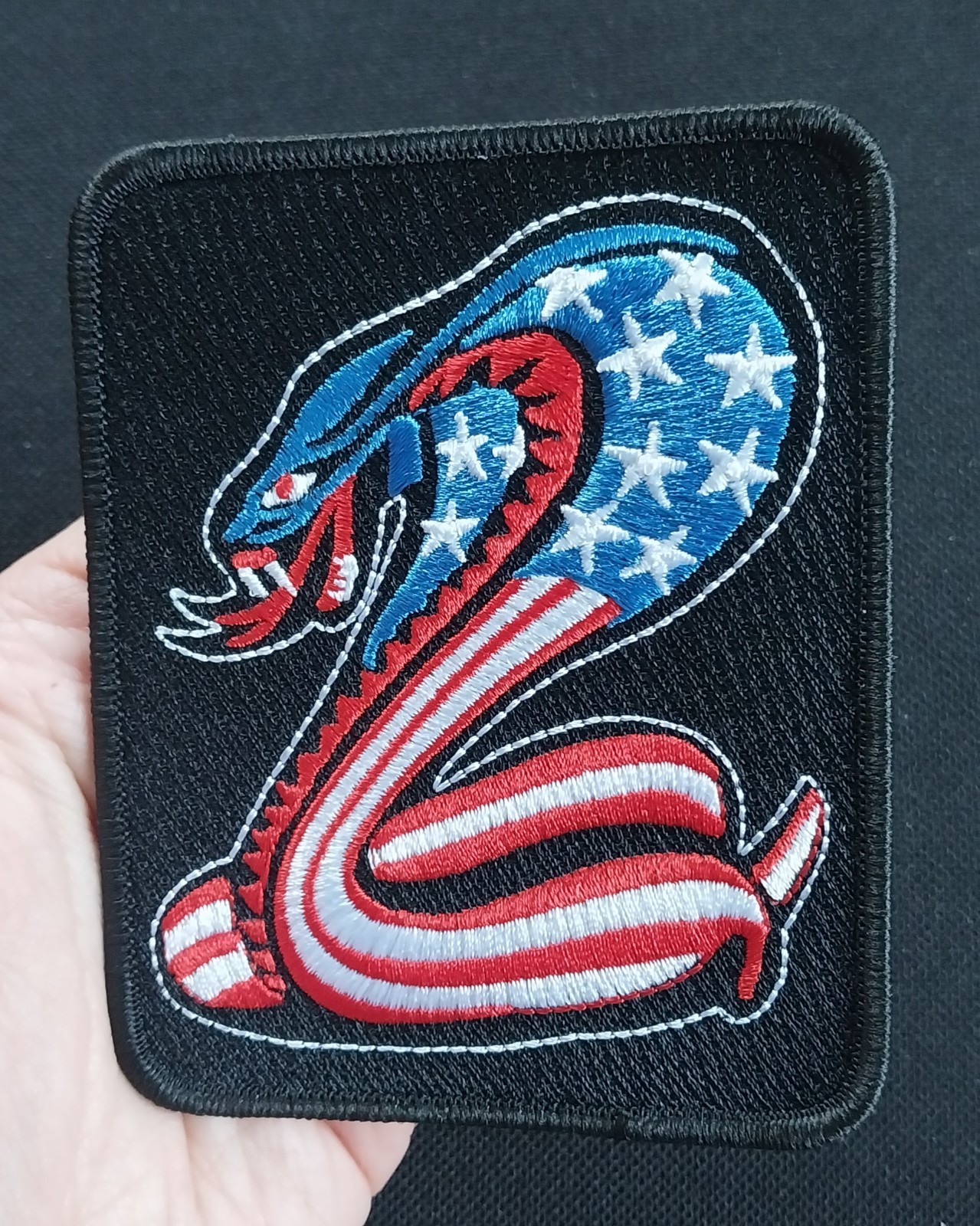 Racing COBRA USA Stars and Stripes Embroidered Iron ON Biker Patch
