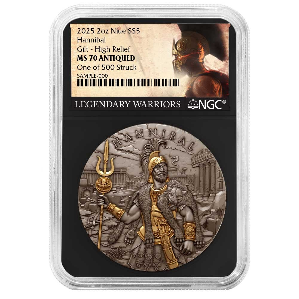 2025 2-oz Hannibal High Relief Silver Antiqued &Gold Gilded NGC MS70