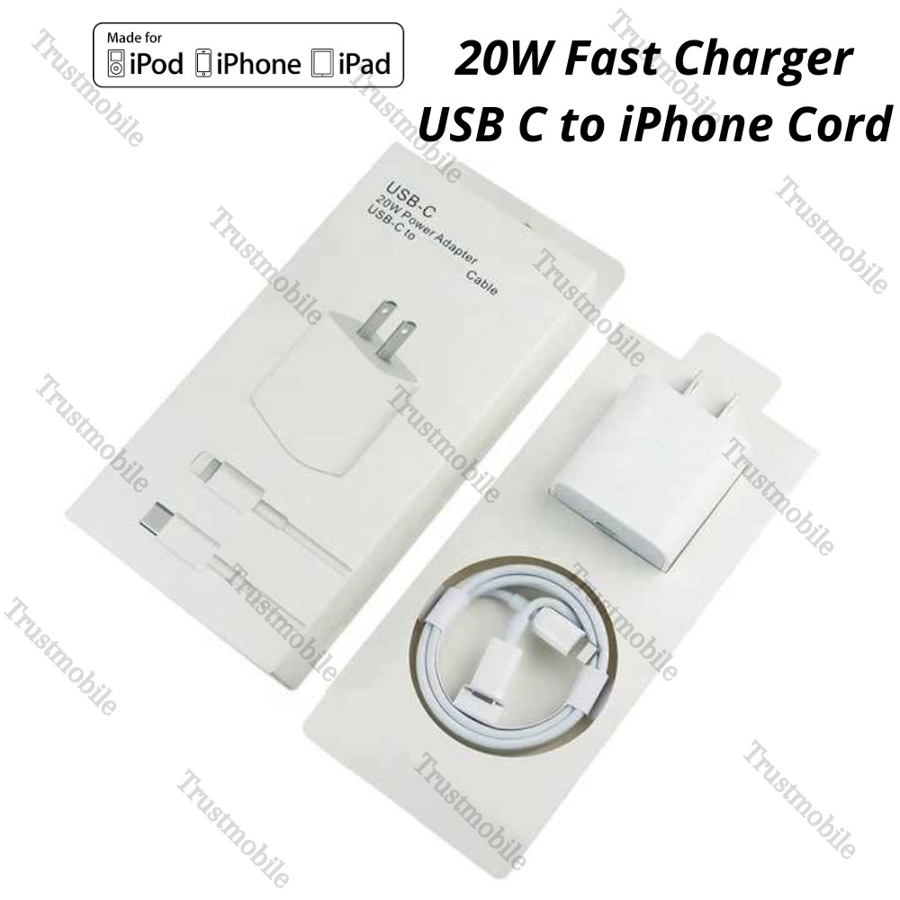 For iPhone 14 13 12 11 Pro XS XR X 8 20W Fast Charger Brick USB Type C PD Cable