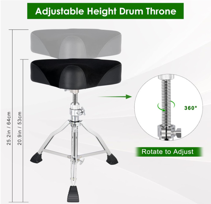 Drum Throne Drum Seat Height Adjustable,Rotatable Padded Drum Stools