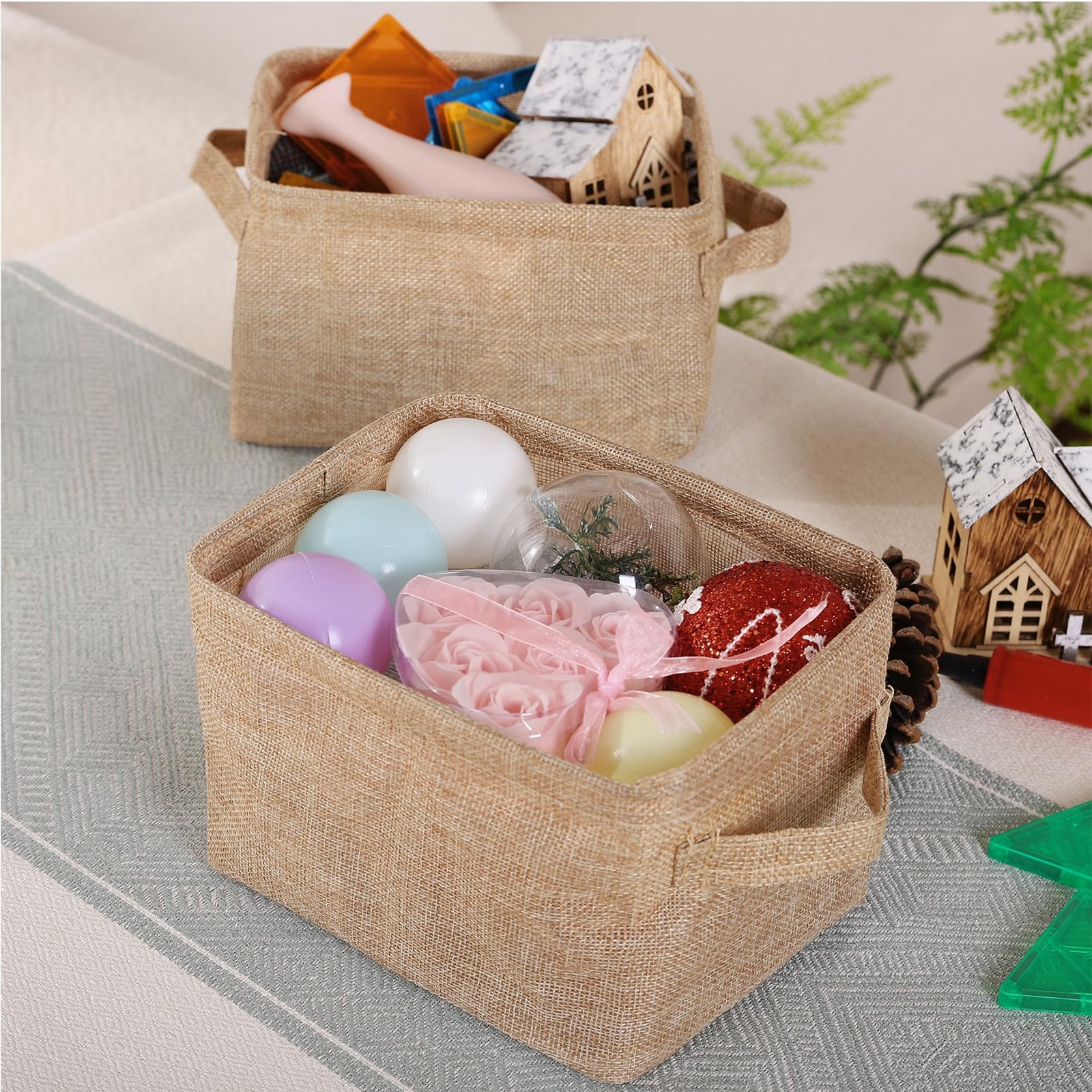 AARAINBOW Storage Basket Bins Canvas Mini Cubes 3 Jute