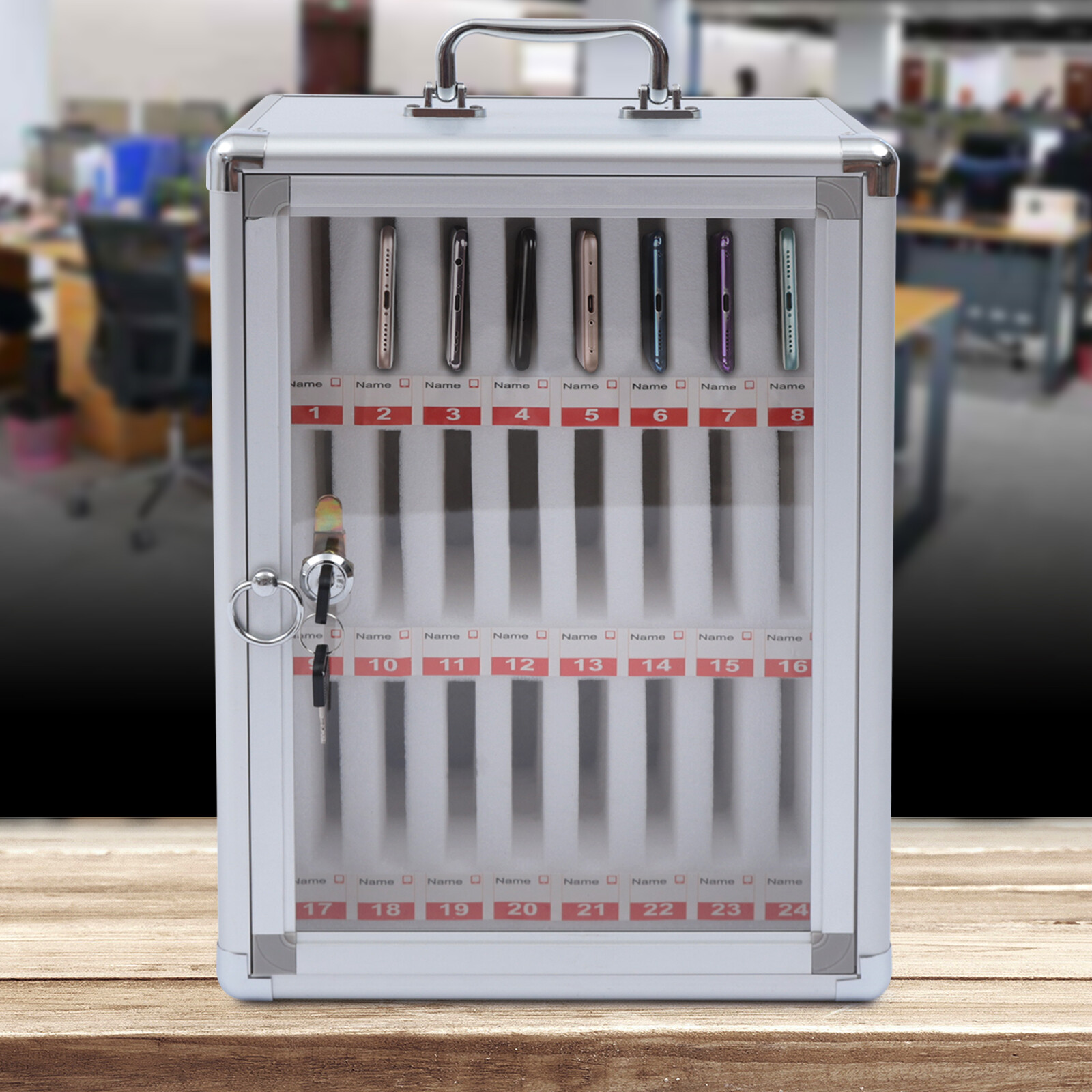 24-Compartment Lockable Cell Phone Storage Cabinet - Wall-Mounted Design
