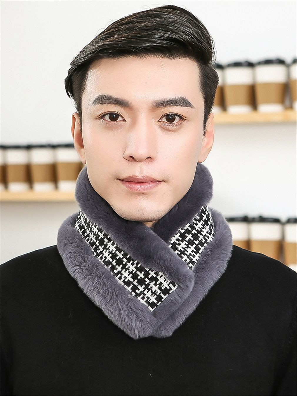Men's Real Rabbit Fur Scarf Thicken Winter Warm Neck Wrap Collar Size 62x11cm