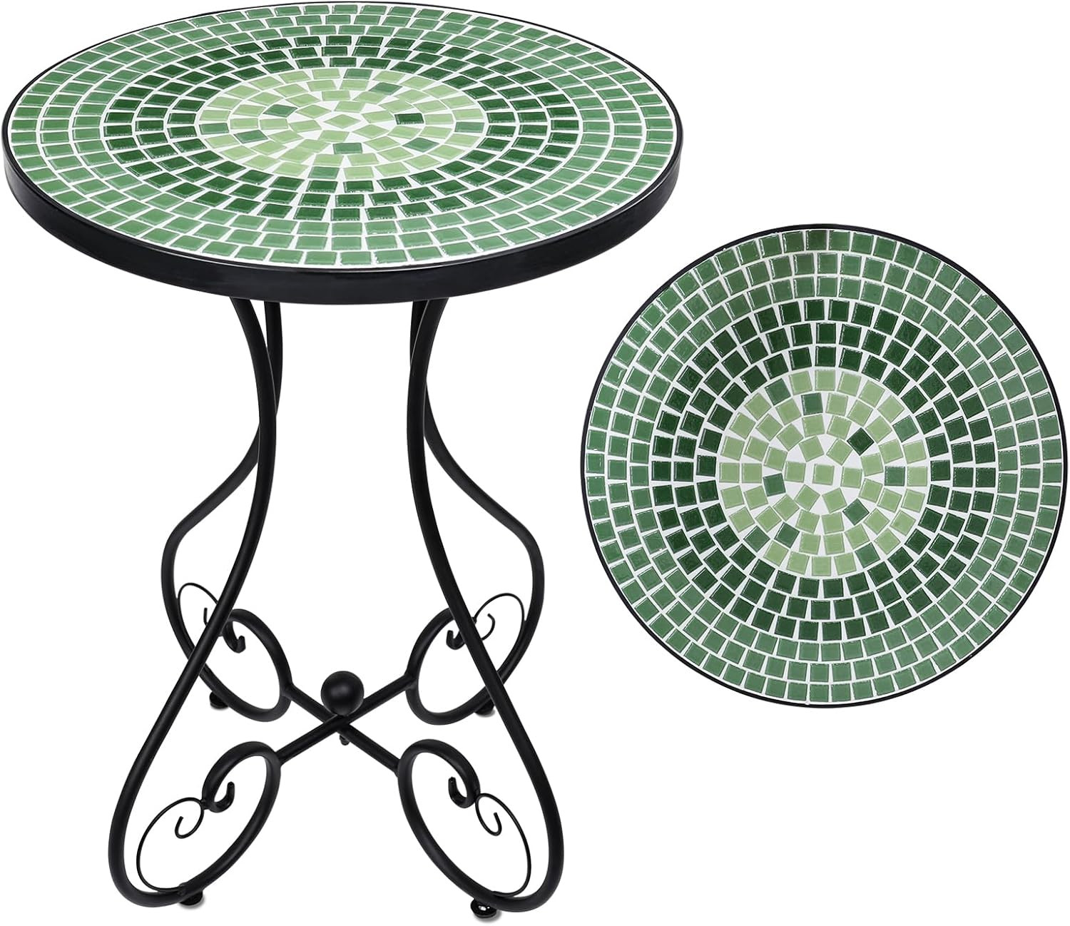 Mosaic Tile Outdoor Side Table - Metal Frame Accent for Patio & Garden