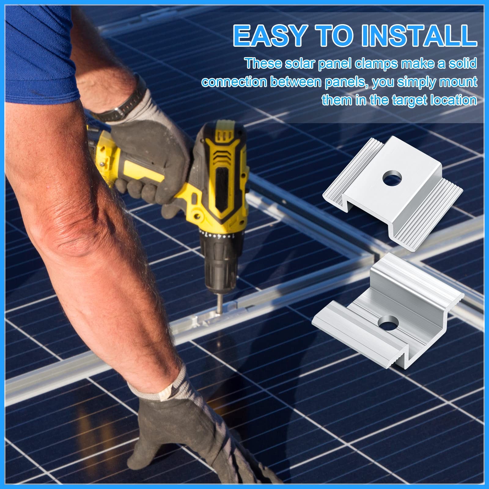 12 Pack Solar Panel Mid Clamps 1.06 Inch Bracket Aluminium Silver