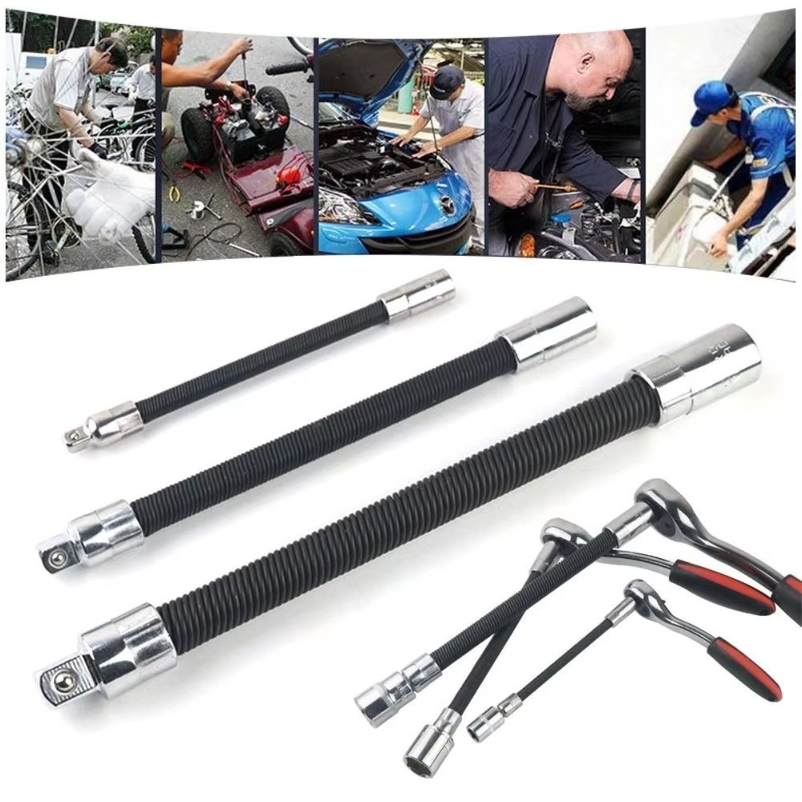 3PCS Flexible Socket Wrench Extension Bar Set Bendable Impact Extension Wrench