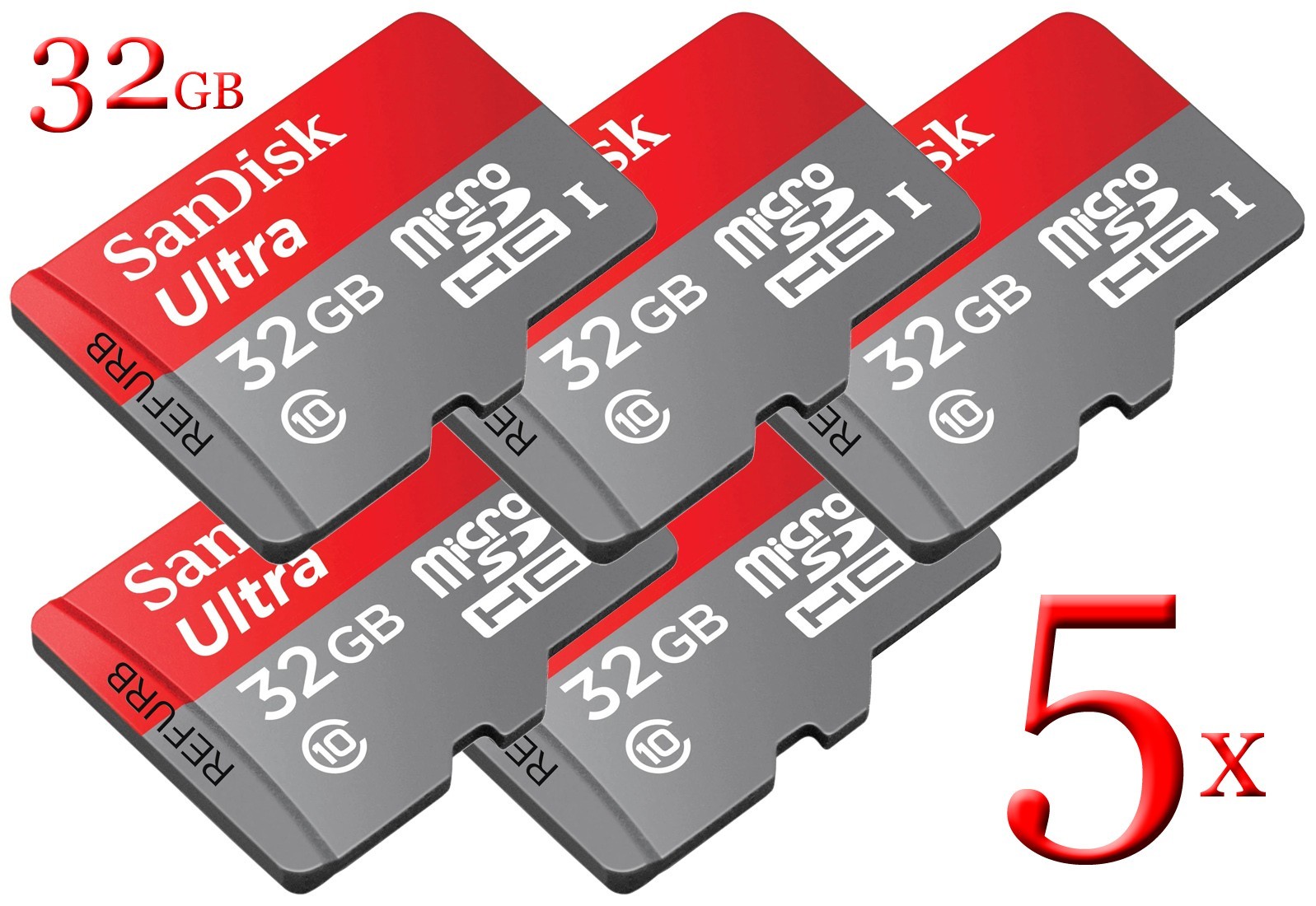 LOT 5x Sandisk Ultra MicroSDHC 32GB 80MB/S UHS-I U