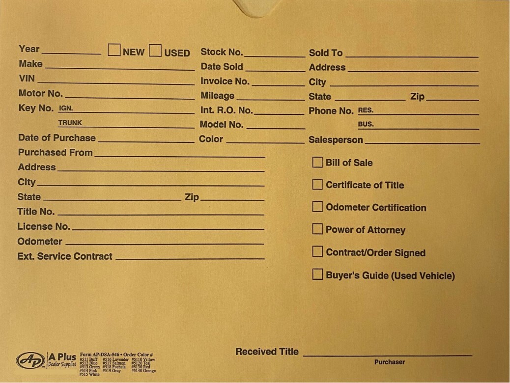 Car Record - Deal Jacket Envelopes • Golden Buff • (#511)( 200 QTY) (P)