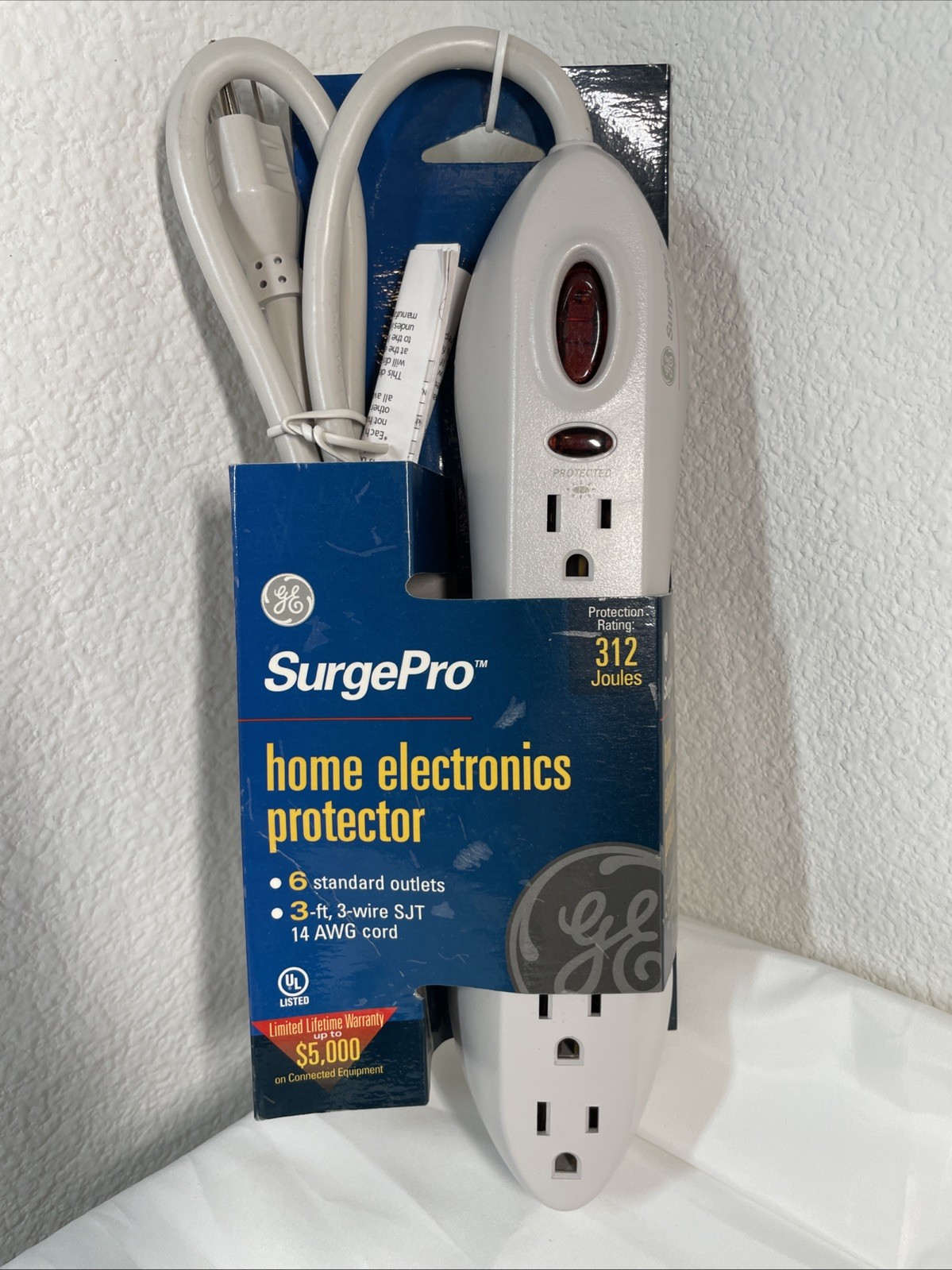 NEW GE SurgePro 6-Outlet Electronics Protector 312 Joules, 3-ft. 14 AWG 3-wire