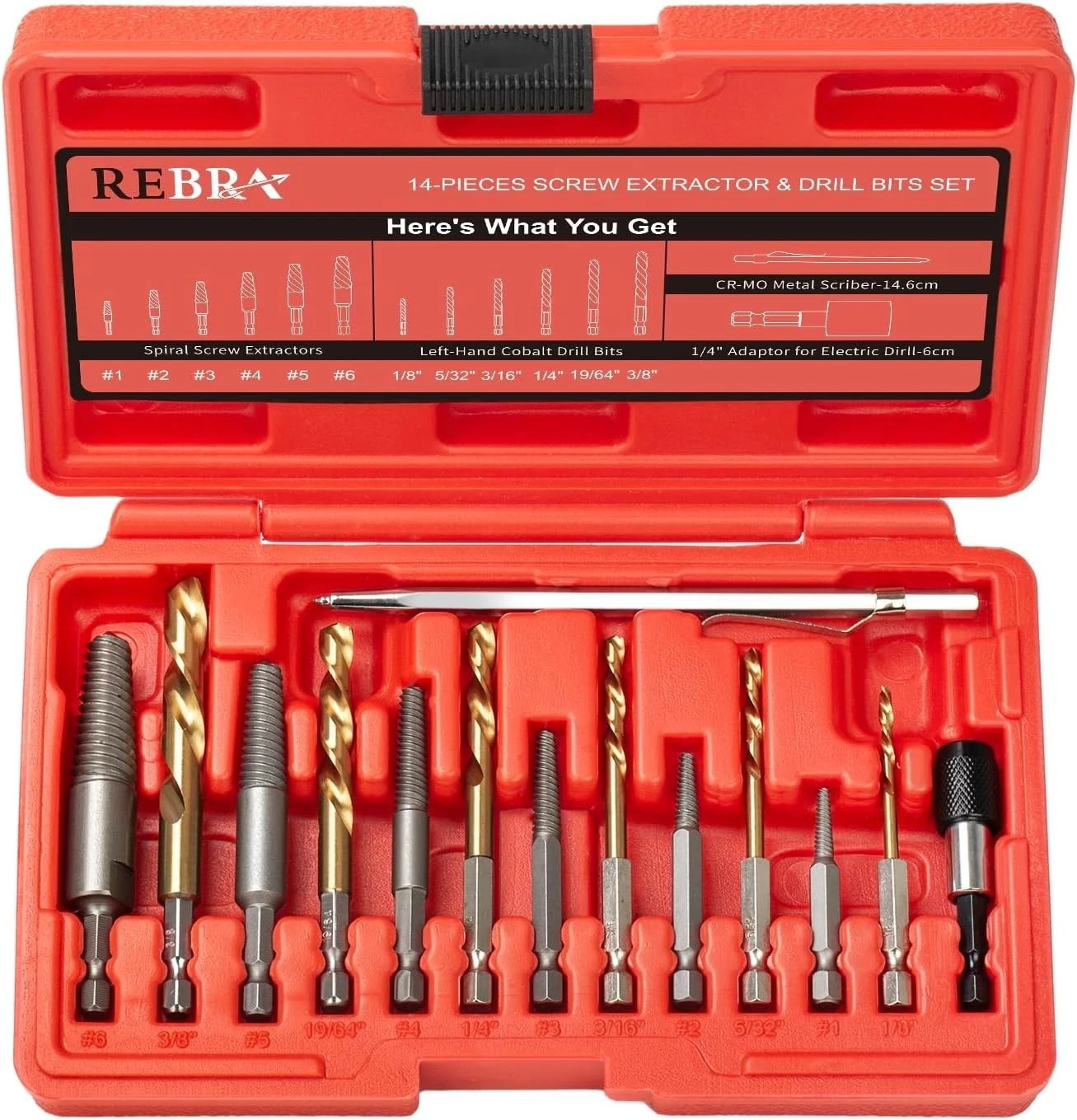 REBRA Screw Extractor and Left-Hand Drill Bit Set, Easy Out Broken One Size