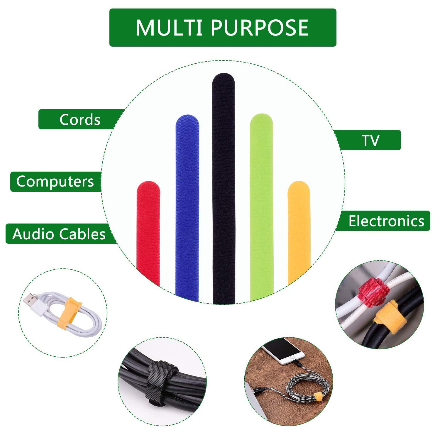 60 Pcs Reusable Fastening Cable Ties Hook and Loop, Multi-Purpose Cable Straps
