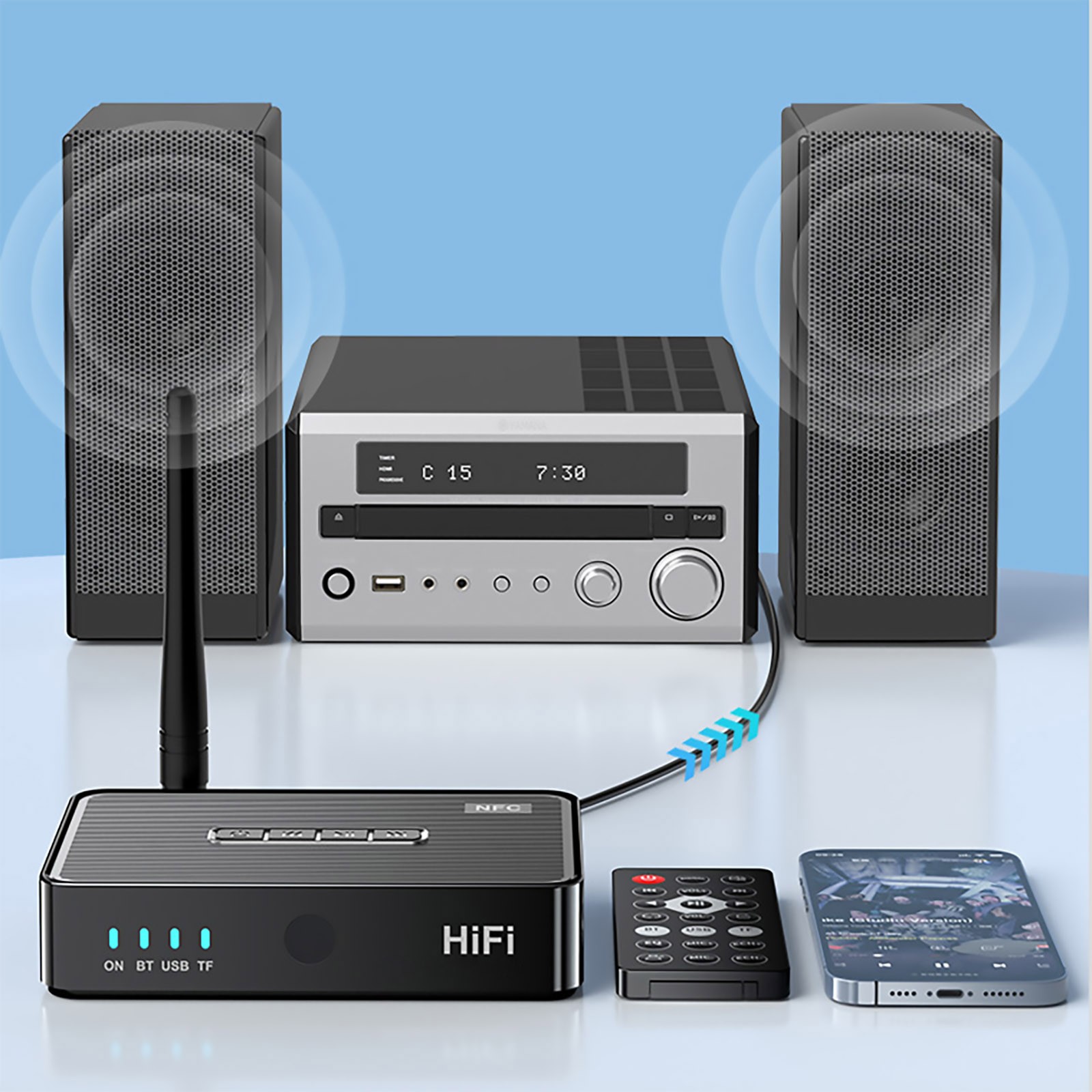 Bluetooth5.1 Digital Receiver Wireless NFC to RCA Stereo Audio Amplifier Adapter