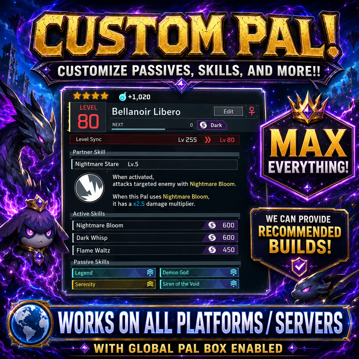 PALWORLD Fully Modded Pals Lv255 With Max Stats + Customizations | PC/Xbox/PS5