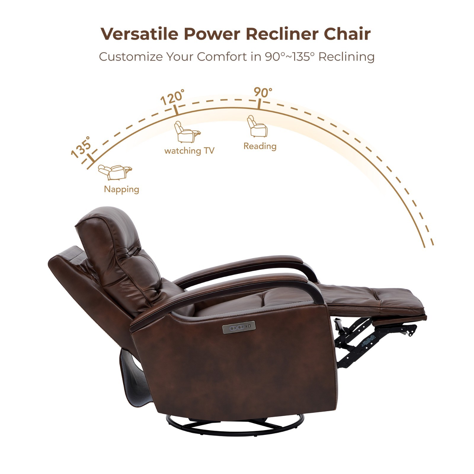 CHITA Genuine Leather Power Swivel Glider Rocker Recliner,Comfortable Headrest