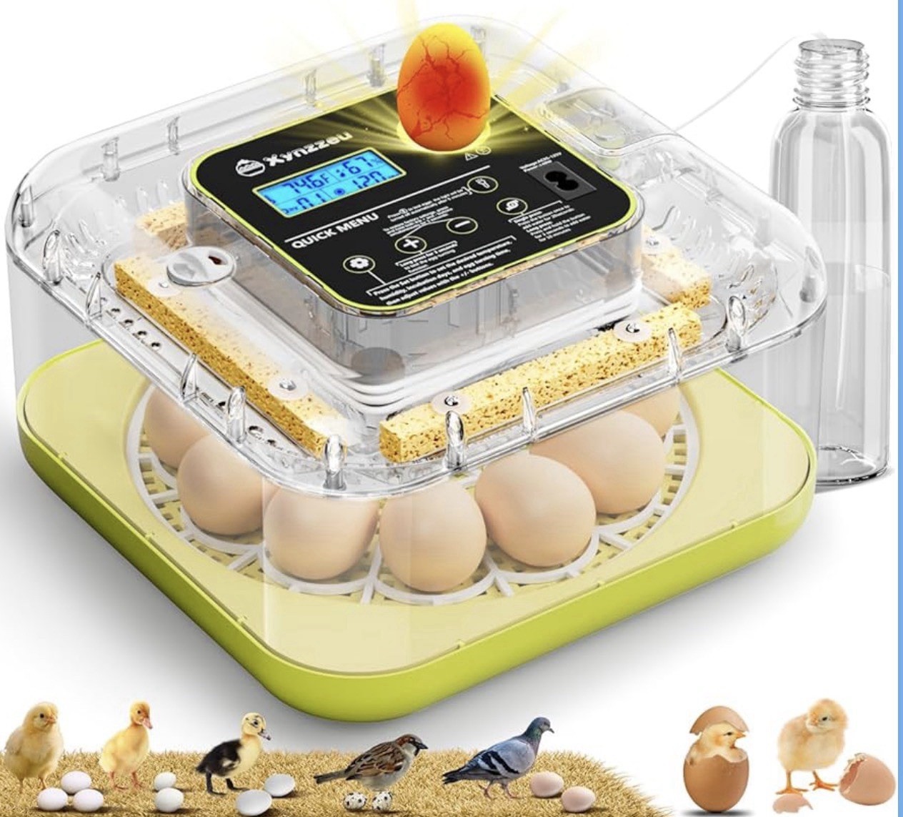 Xynzzeu FYY-12 12 Egg Digital Incubator w/ Auto Turning, LCD Display